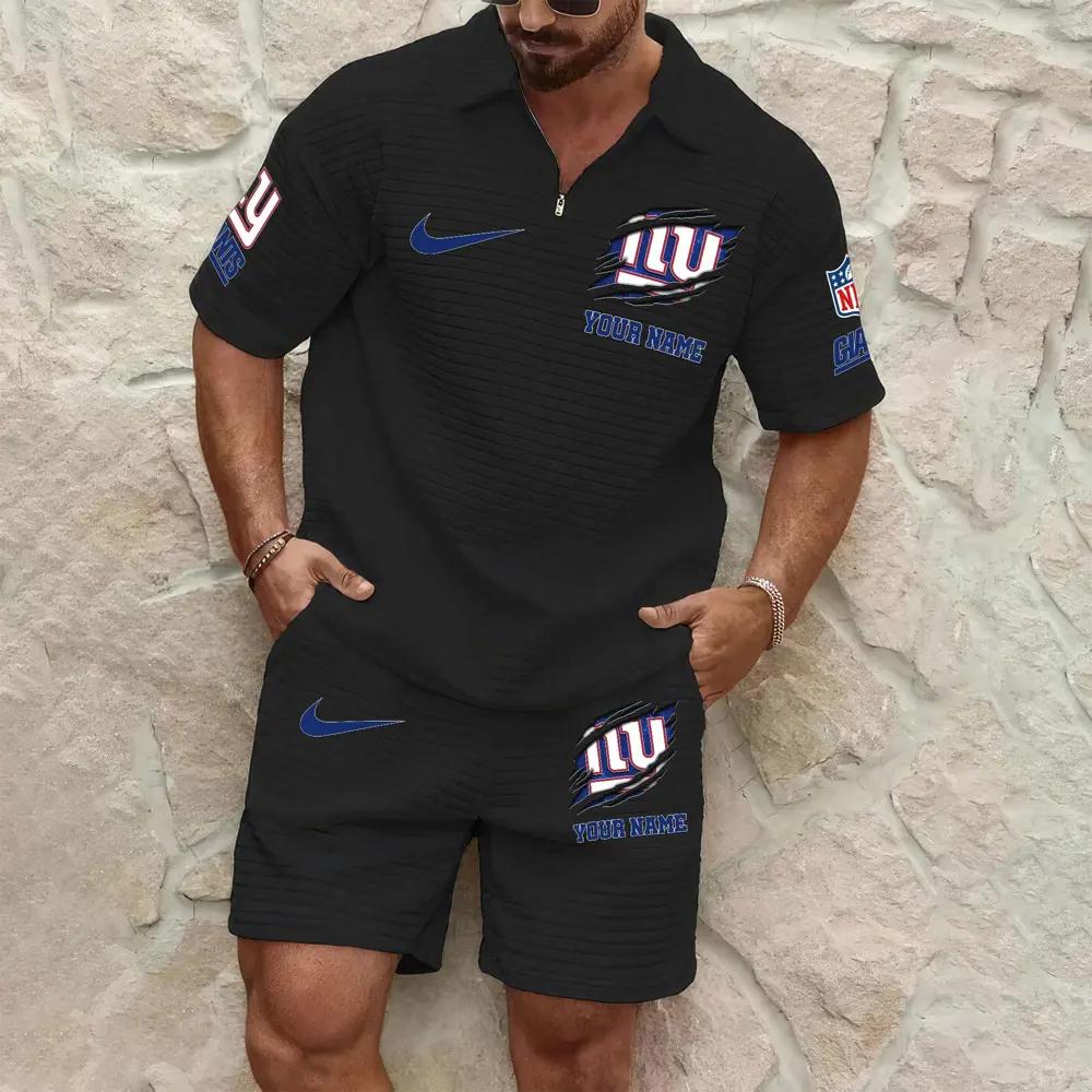 New York Giants Men’s Waffle Pattern Half Zipper Shirt And Shorts AZBT2DWSS000143