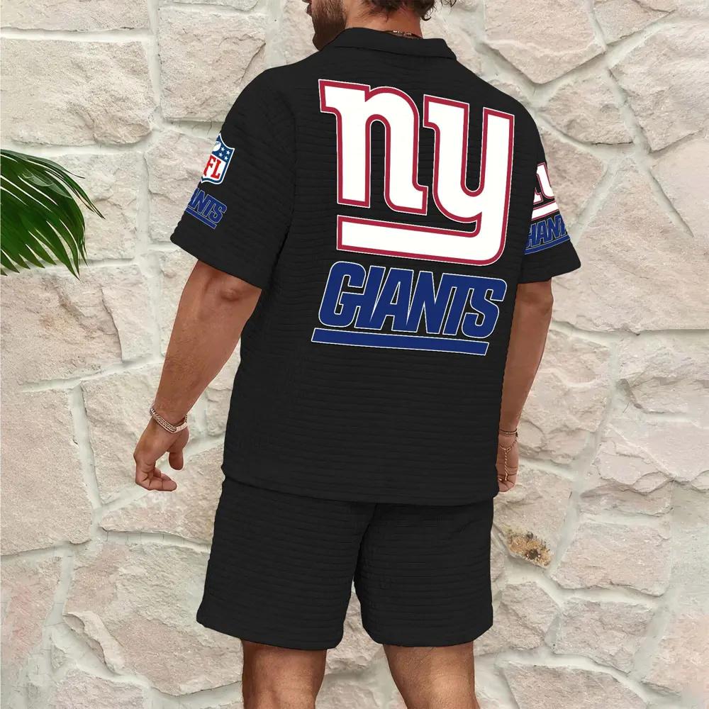 New York Giants Men’s Waffle Pattern Half Zipper Shirt And Shorts AZBT2DWSS000143