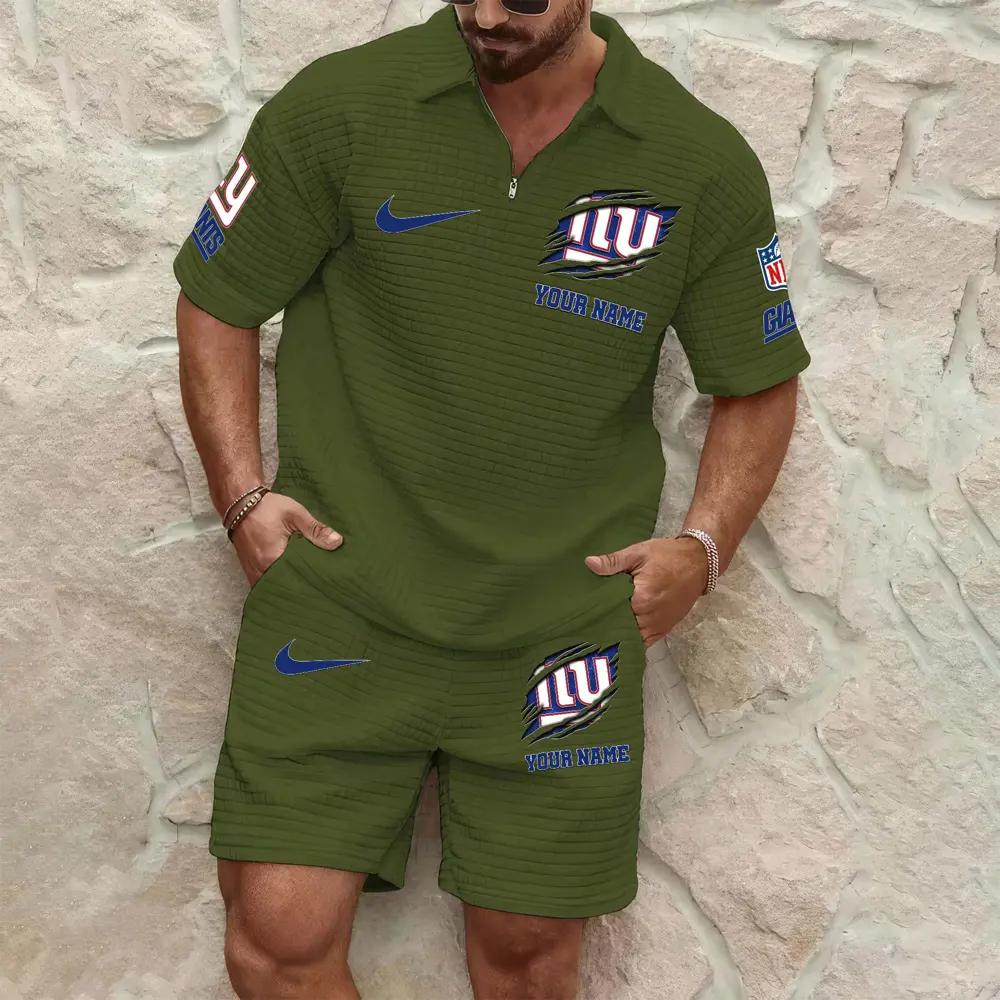New York Giants Men’s Waffle Pattern Half Zipper Shirt And Shorts AZBT2DWSS000143