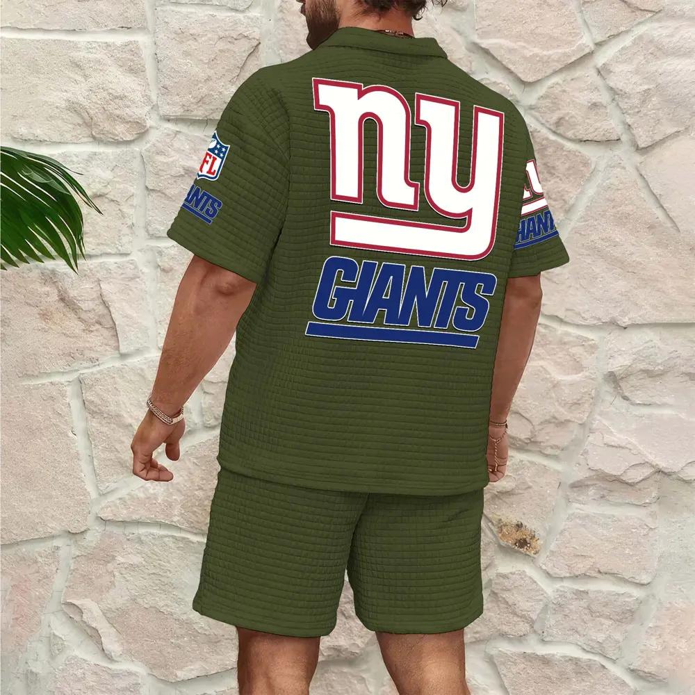 New York Giants Men’s Waffle Pattern Half Zipper Shirt And Shorts AZBT2DWSS000143