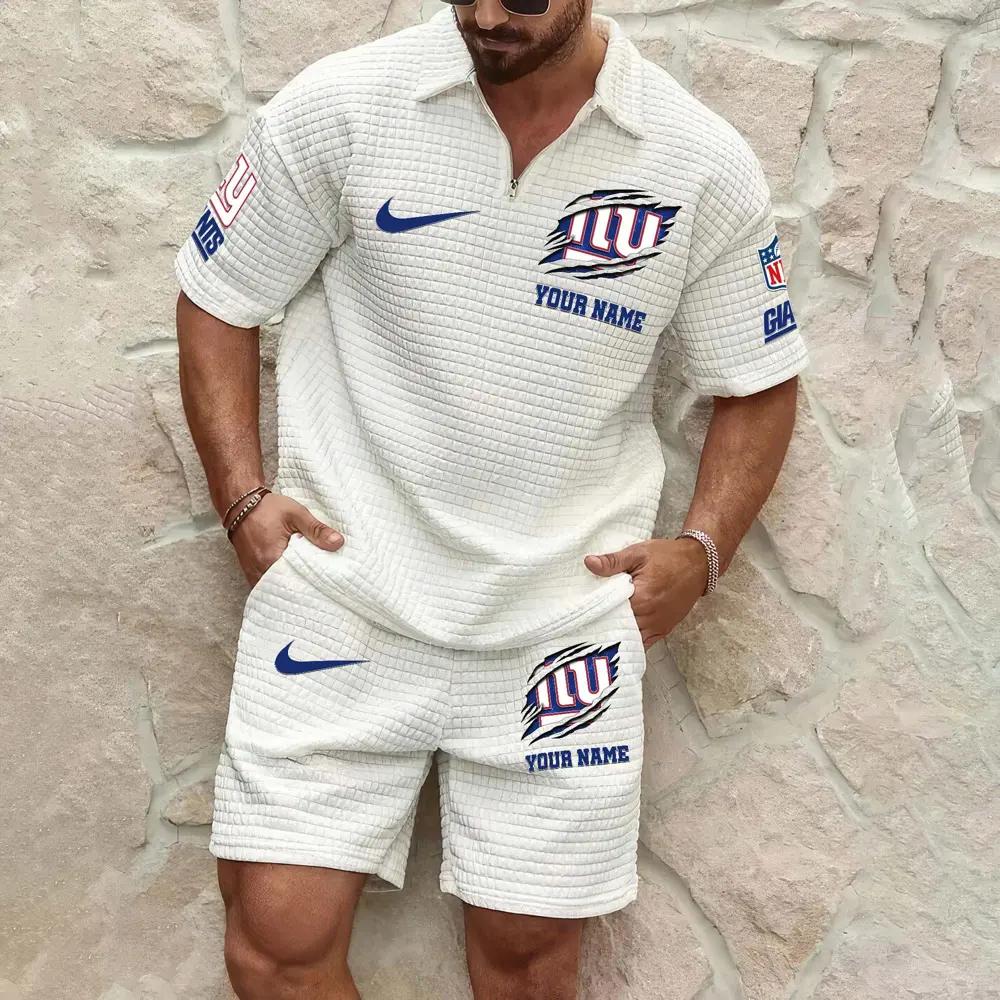 New York Giants Men’s Waffle Pattern Half Zipper Shirt And Shorts AZBT2DWSS000143