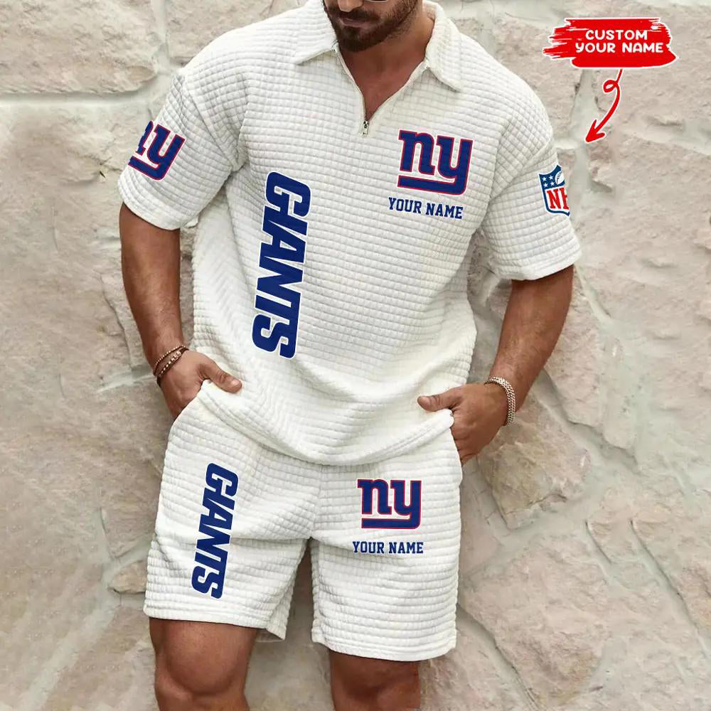 New York Giants Men’s Waffle Pattern Half Zipper Shirt And Shorts AZBT2DWSS000144