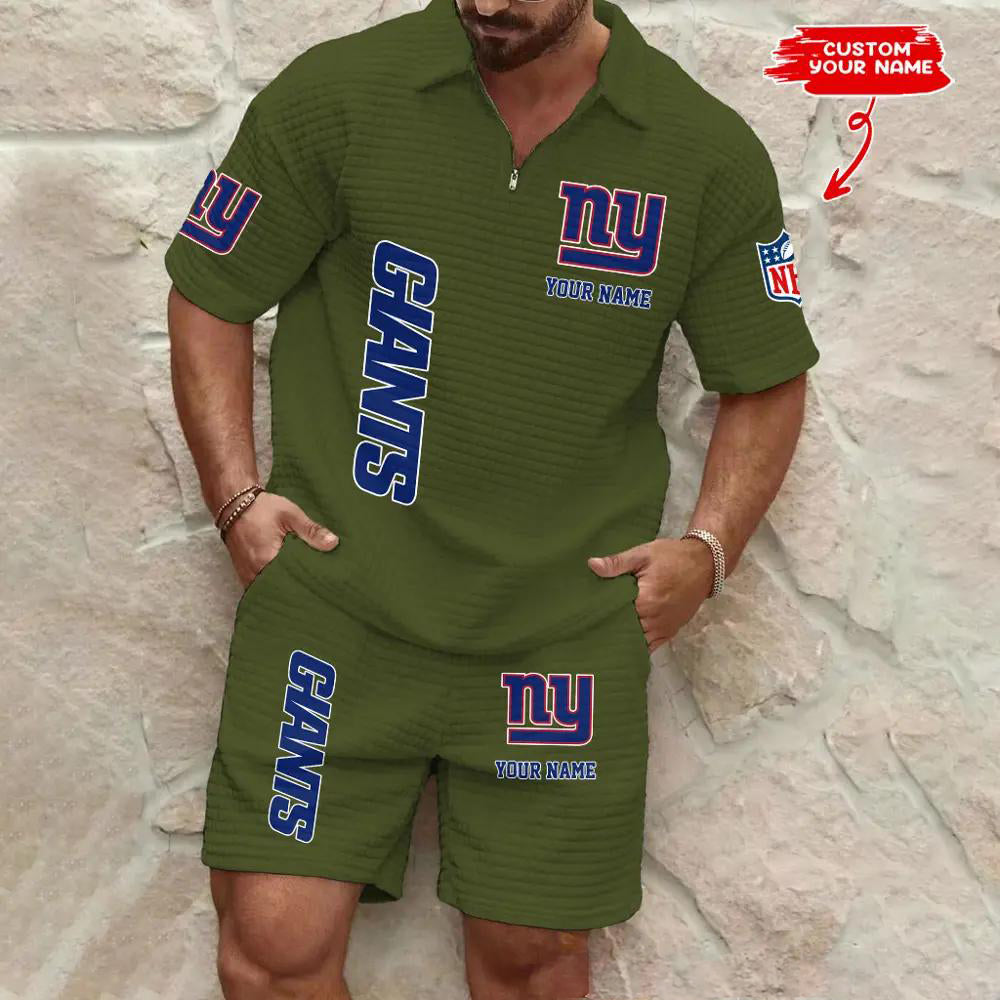 New York Giants Men’s Waffle Pattern Half Zipper Shirt And Shorts AZBT2DWSS000144