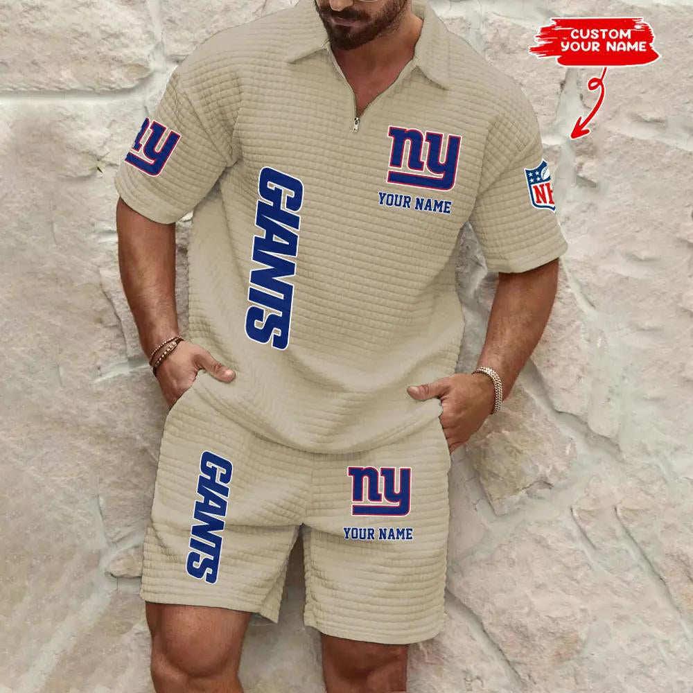 New York Giants Men’s Waffle Pattern Half Zipper Shirt And Shorts AZBT2DWSS000144