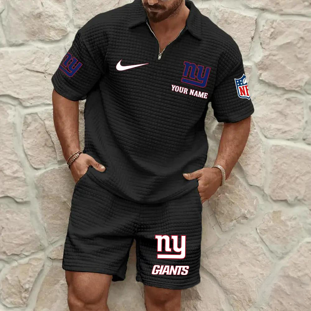 New York Giants Men’s Waffle Pattern Half Zipper Shirt And Shorts AZBT2DWSS000145