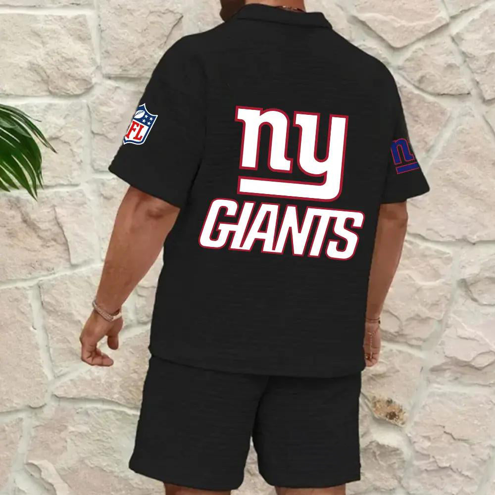 New York Giants Men’s Waffle Pattern Half Zipper Shirt And Shorts AZBT2DWSS000145