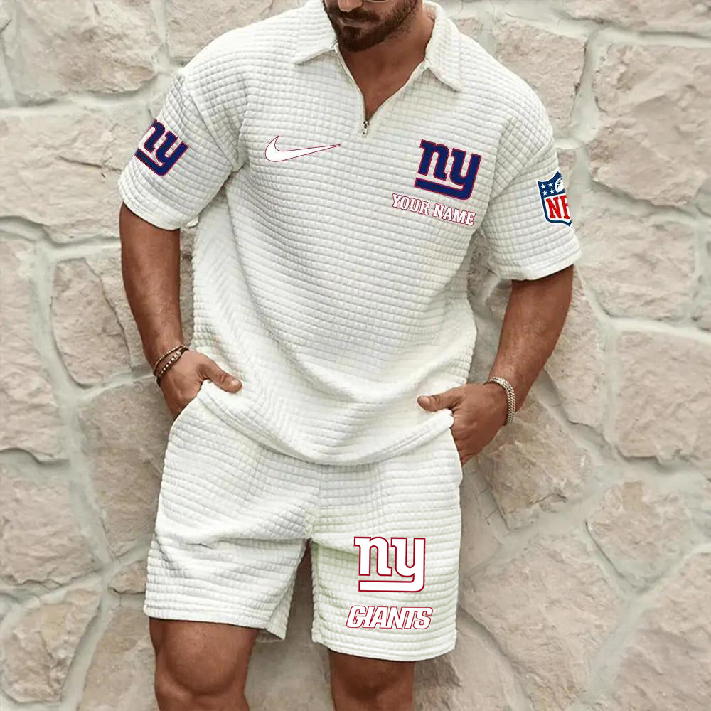New York Giants Men’s Waffle Pattern Half Zipper Shirt And Shorts AZBT2DWSS000145