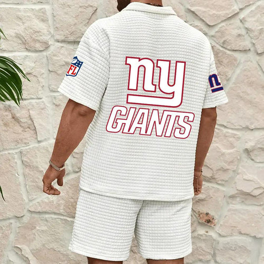 New York Giants Men’s Waffle Pattern Half Zipper Shirt And Shorts AZBT2DWSS000145