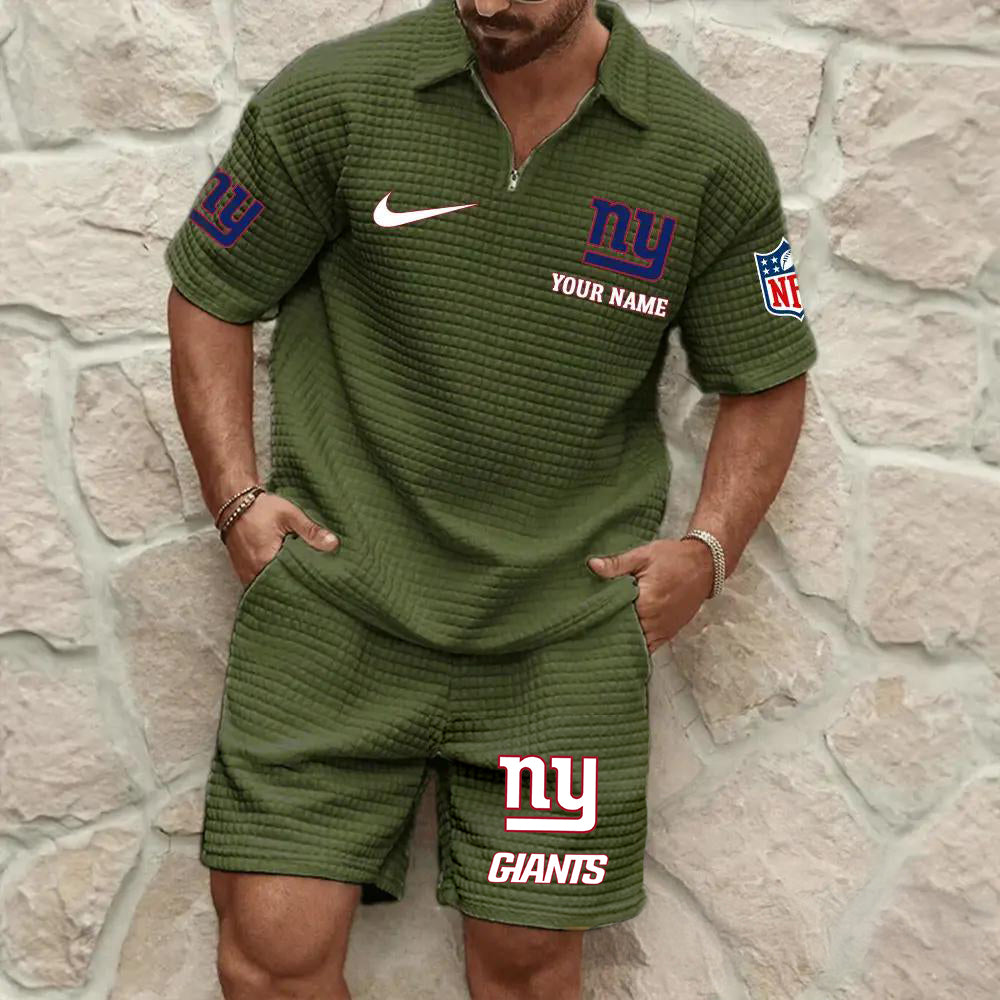 New York Giants Men’s Waffle Pattern Half Zipper Shirt And Shorts AZBT2DWSS000145