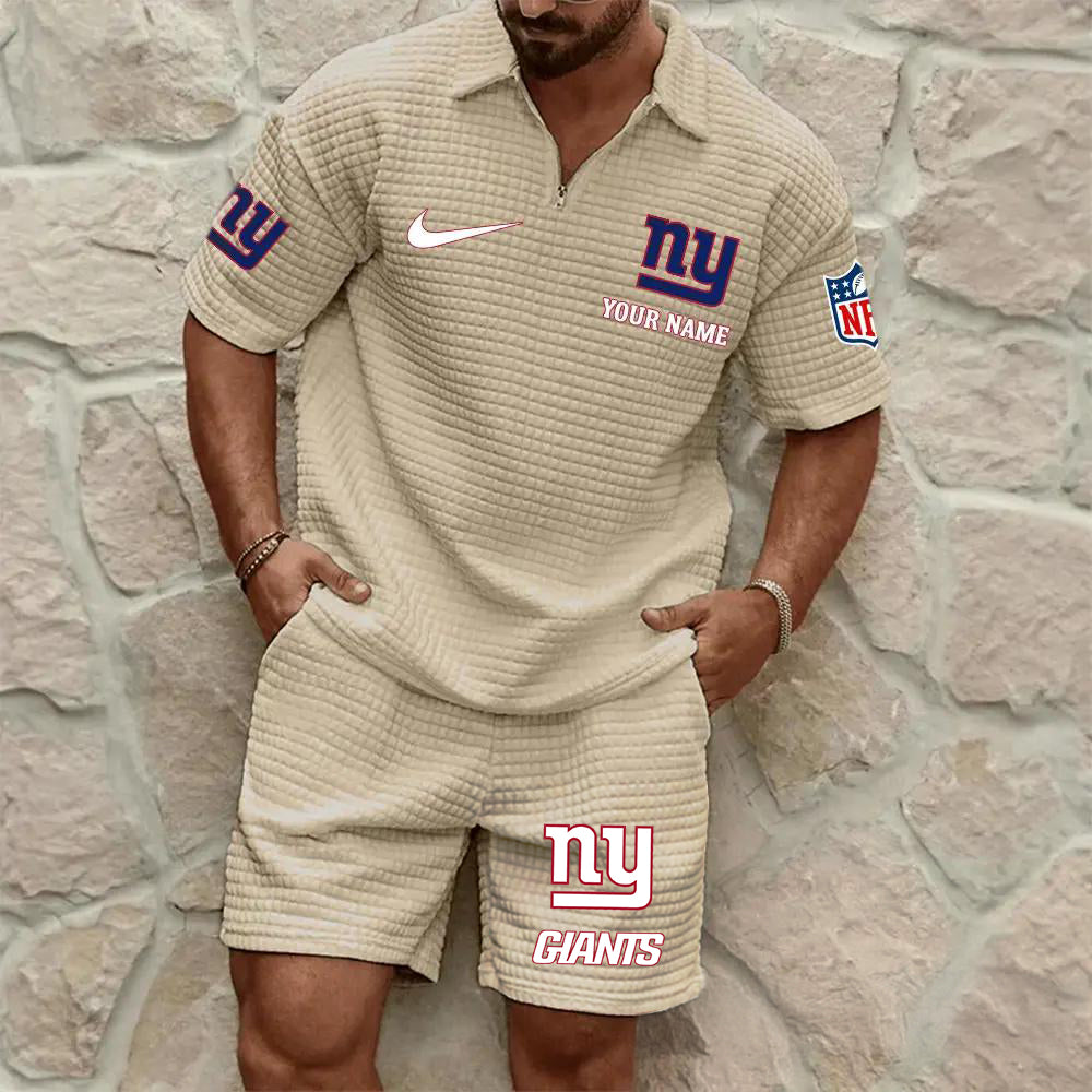 New York Giants Men’s Waffle Pattern Half Zipper Shirt And Shorts AZBT2DWSS000145