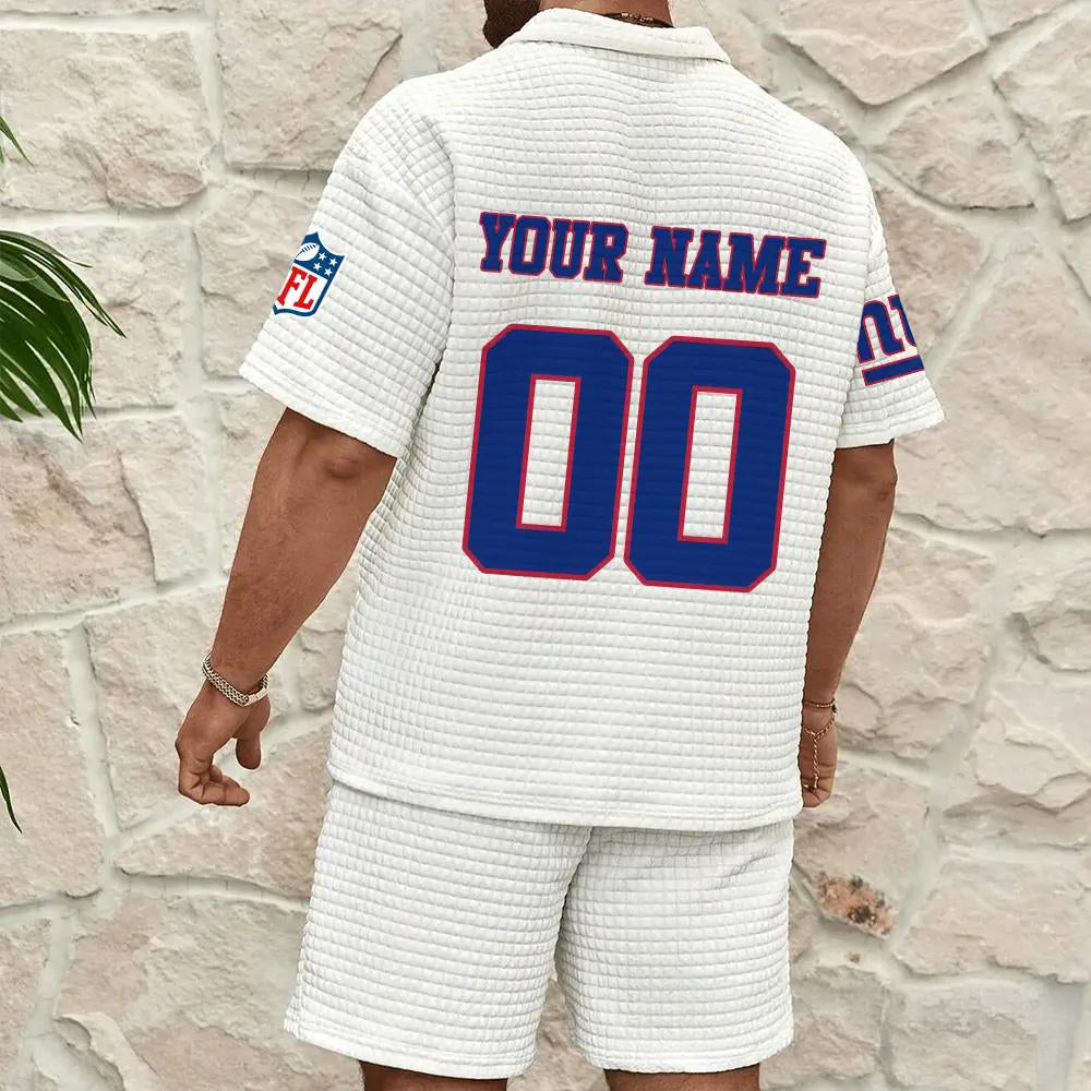 New York Giants Men’s Waffle Pattern Half Zipper Shirt And Shorts AZBT2DWSS000146