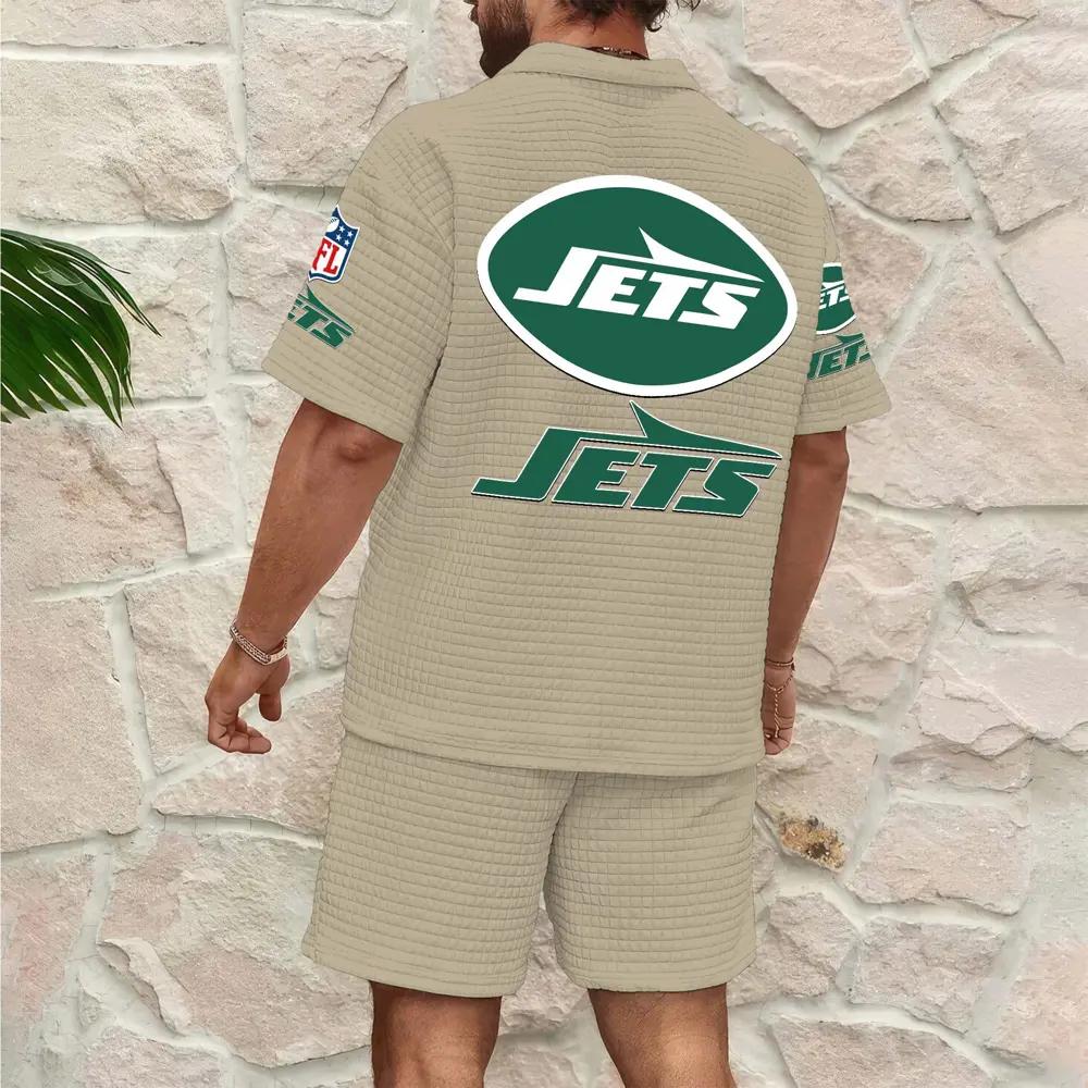 New York Jets Men’s Waffle Pattern Half Zipper Shirt And Shorts AZBT2DWSS000148