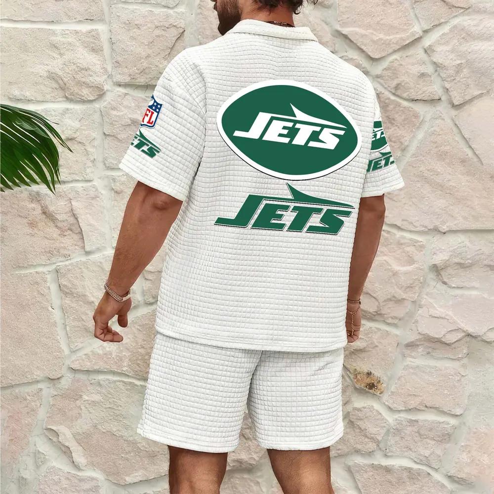 New York Jets Men’s Waffle Pattern Half Zipper Shirt And Shorts AZBT2DWSS000148