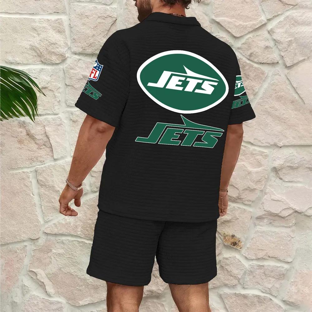 New York Jets Men’s Waffle Pattern Half Zipper Shirt And Shorts AZBT2DWSS000148