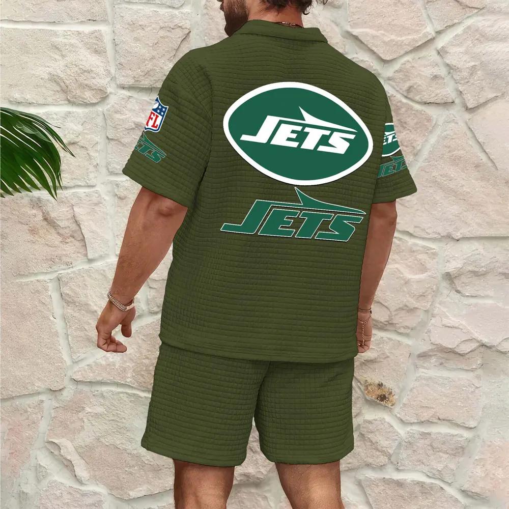 New York Jets Men’s Waffle Pattern Half Zipper Shirt And Shorts AZBT2DWSS000148