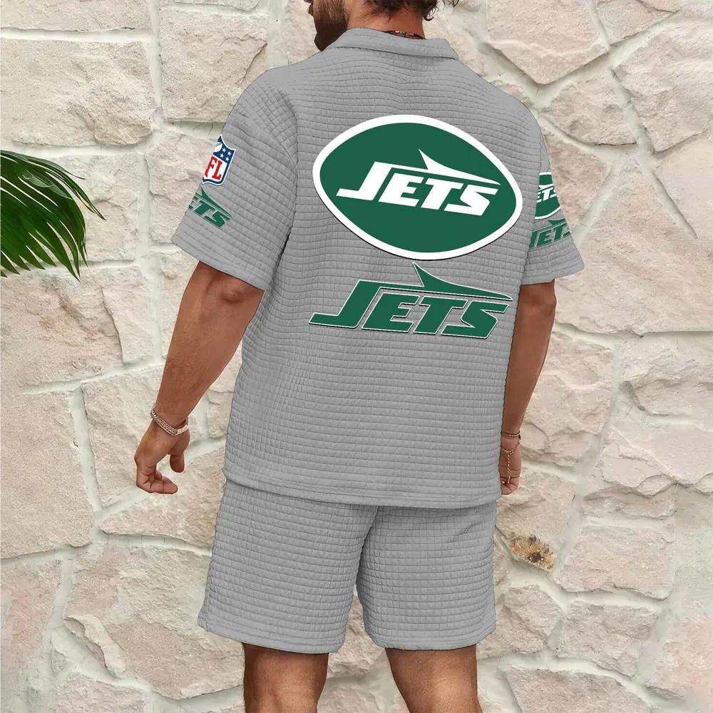 New York Jets Men’s Waffle Pattern Half Zipper Shirt And Shorts AZBT2DWSS000148