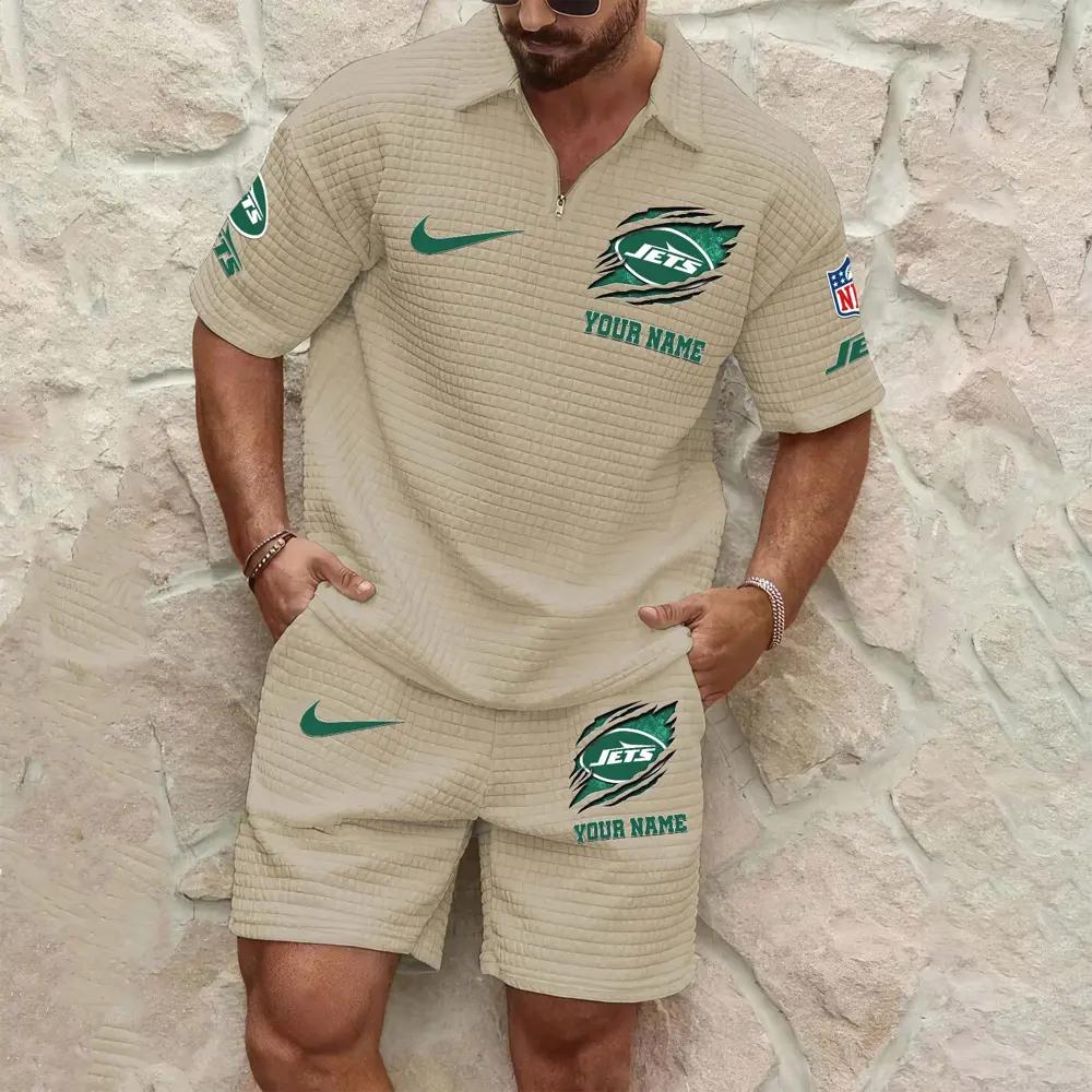 New York Jets Men’s Waffle Pattern Half Zipper Shirt And Shorts AZBT2DWSS000148