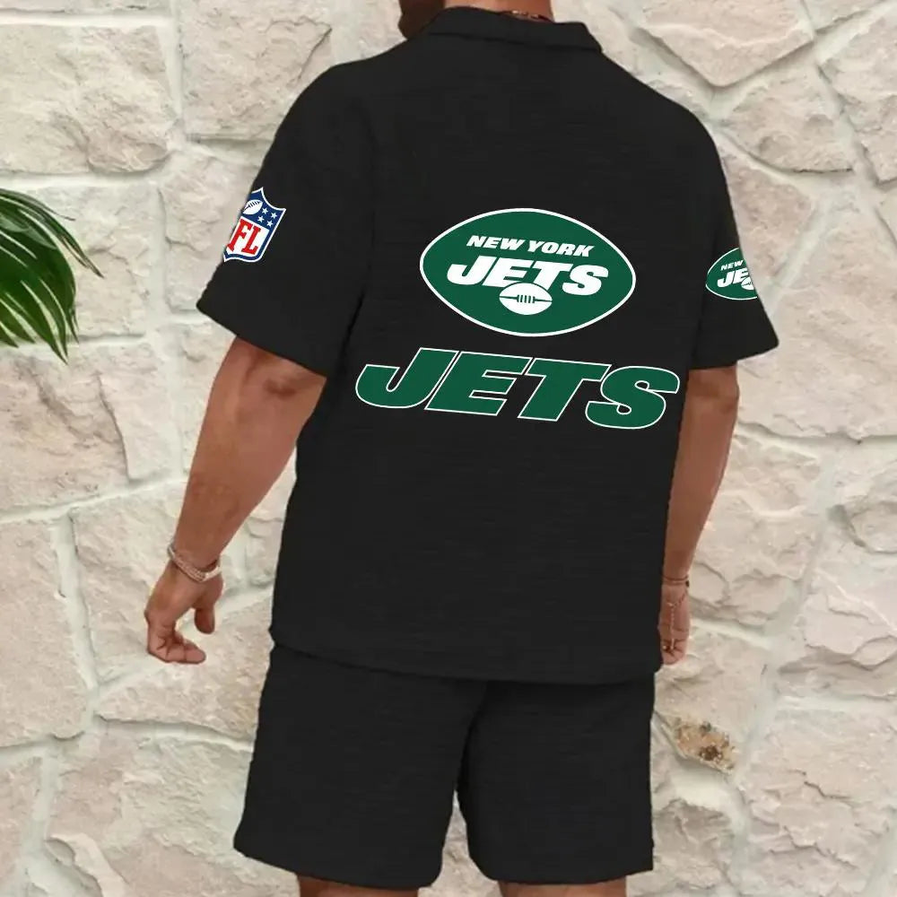 New York Jets Men’s Waffle Pattern Half Zipper Shirt And Shorts AZBT2DWSS000150