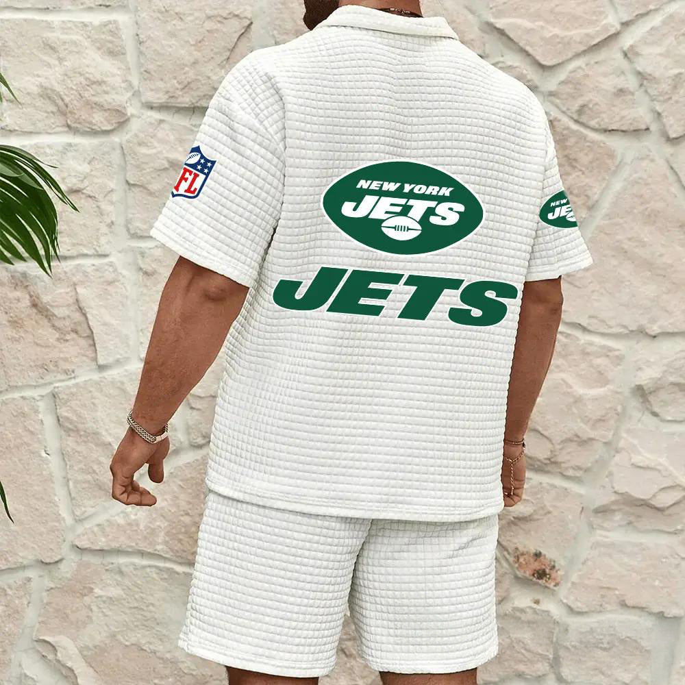 New York Jets Men’s Waffle Pattern Half Zipper Shirt And Shorts AZBT2DWSS000150