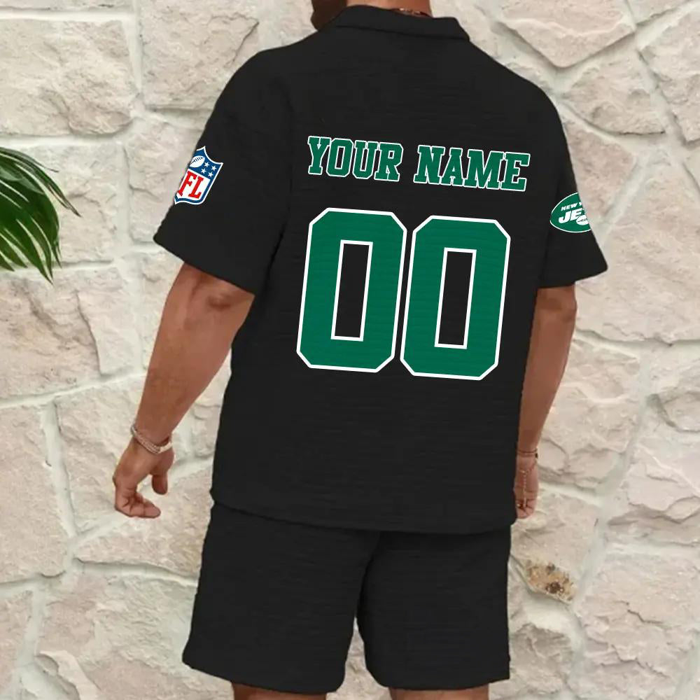 New York Jets Men’s Waffle Pattern Half Zipper Shirt And Shorts AZBT2DWSS000151