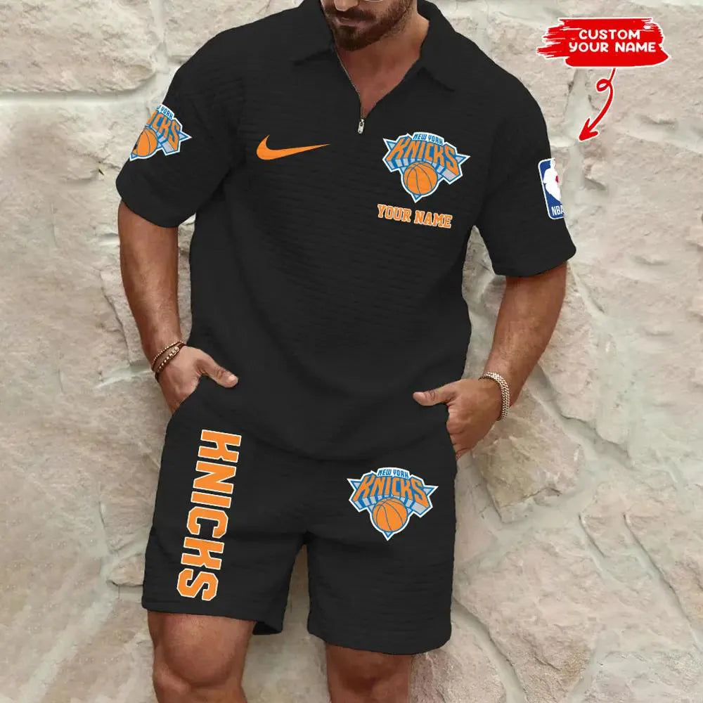 New York Knicks Men’s Waffle Pattern Half Zipper Shirt And Shorts AZBT2DWSS000152