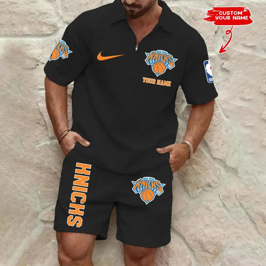 New York Knicks Men’s Waffle Pattern Half Zipper Shirt And Shorts AZBT2DWSS000152