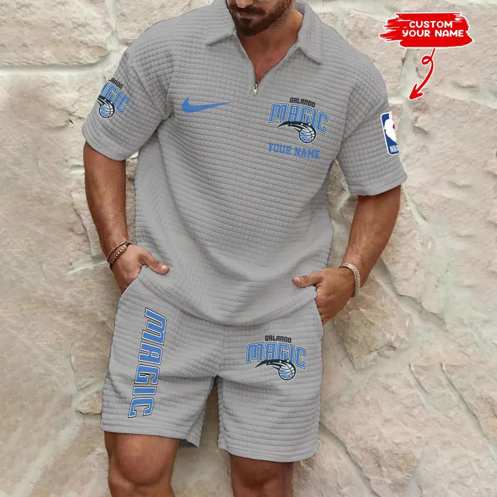 Orlando Magic Men’s Waffle Pattern Half Zipper Shirt And Shorts AZBT2DWSS000155