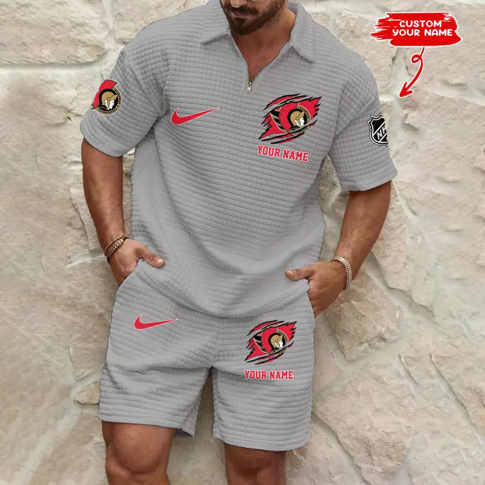 Ottawa Senators Men’s Waffle Pattern Half Zipper Shirt And Shorts AZBT2DWSS000156