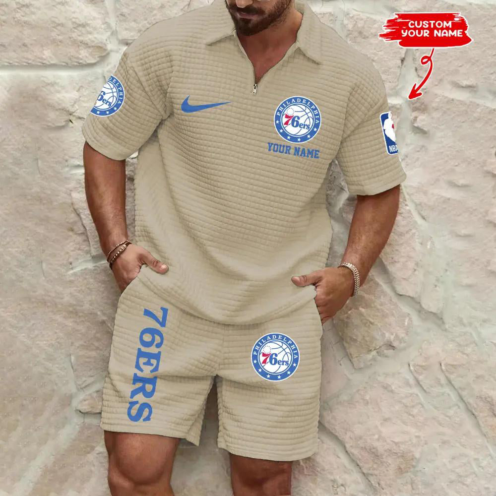 Philadelphia 76ers Men’s Waffle Pattern Half Zipper Shirt And Shorts AZBT2DWSS000157