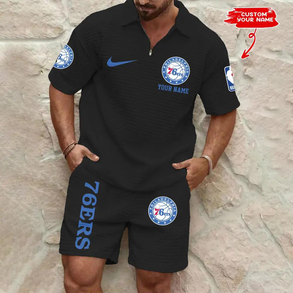 Philadelphia 76ers Men’s Waffle Pattern Half Zipper Shirt And Shorts AZBT2DWSS000157