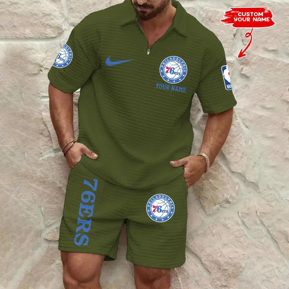 Philadelphia 76ers Men’s Waffle Pattern Half Zipper Shirt And Shorts AZBT2DWSS000157