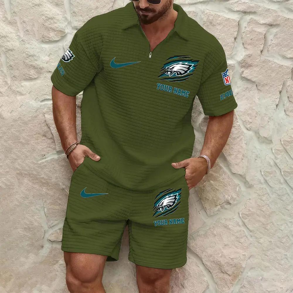 Philadelphia Eagles Men’s Waffle Pattern Half Zipper Shirt And Shorts AZBT2DWSS000158