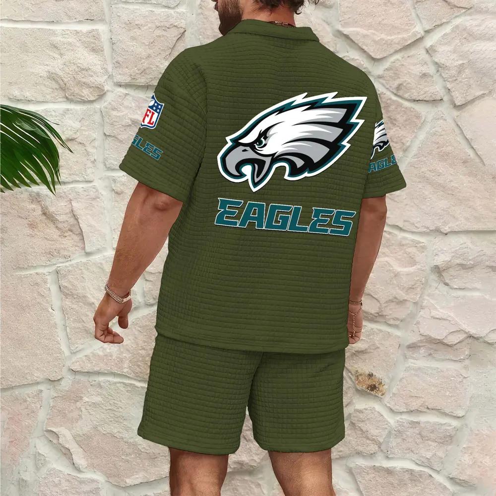 Philadelphia Eagles Men’s Waffle Pattern Half Zipper Shirt And Shorts AZBT2DWSS000158