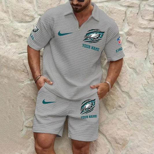Philadelphia Eagles Men’s Waffle Pattern Half Zipper Shirt And Shorts AZBT2DWSS000158