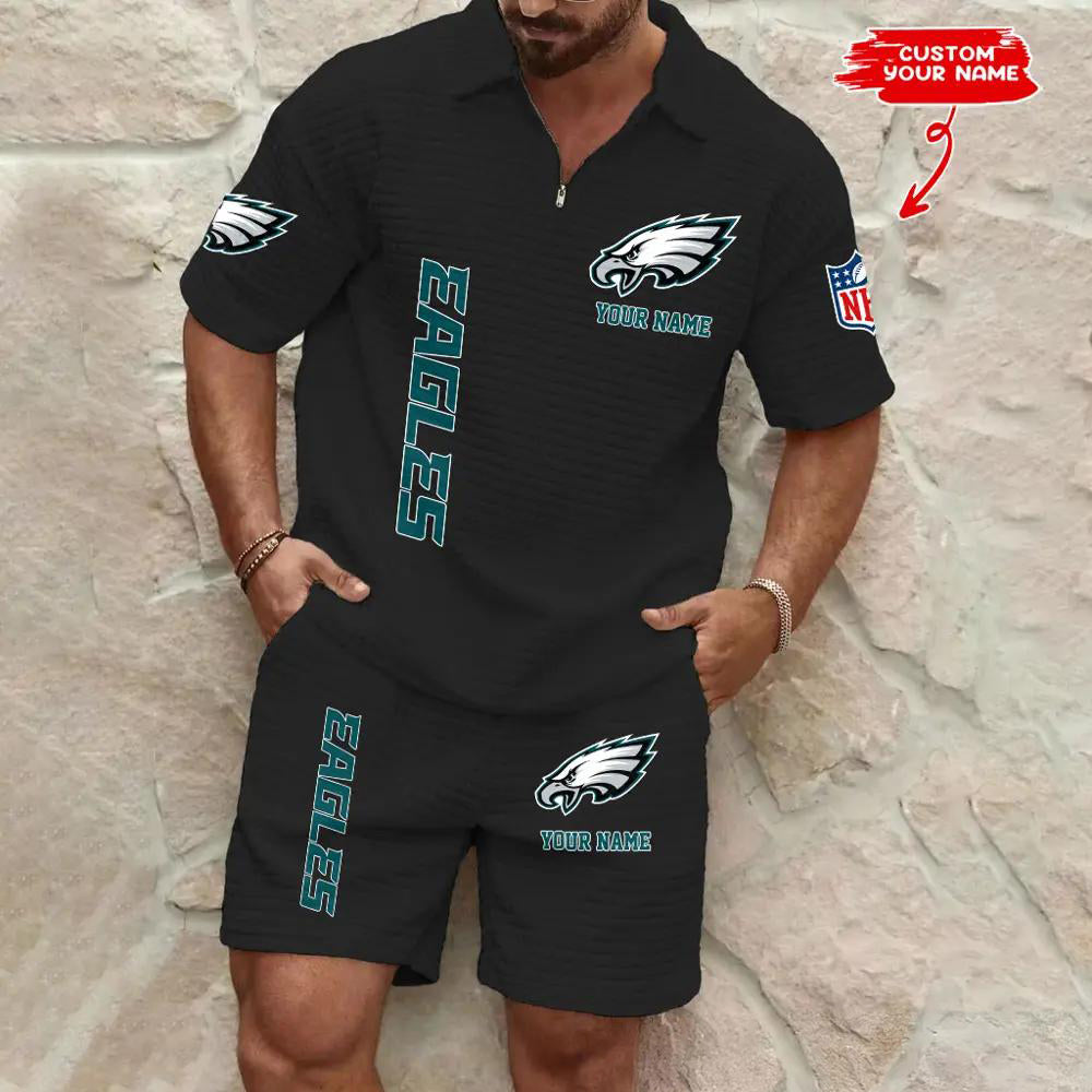Philadelphia Eagles Men’s Waffle Pattern Half Zipper Shirt And Shorts AZBT2DWSS000159