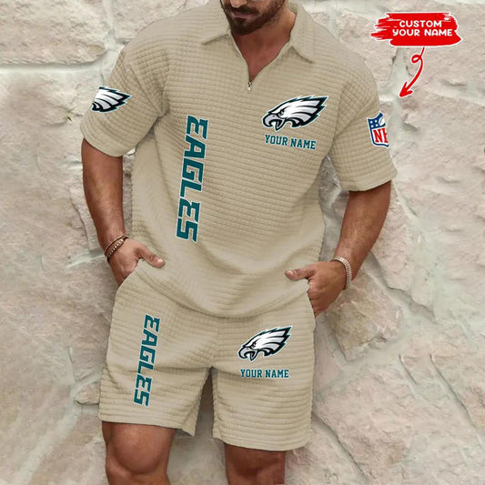 Philadelphia Eagles Men’s Waffle Pattern Half Zipper Shirt And Shorts AZBT2DWSS000159