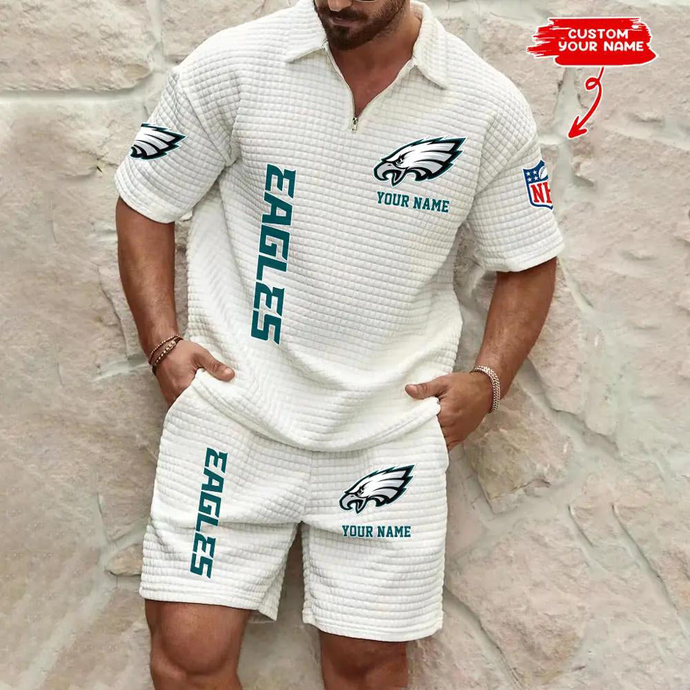 Philadelphia Eagles Men’s Waffle Pattern Half Zipper Shirt And Shorts AZBT2DWSS000159