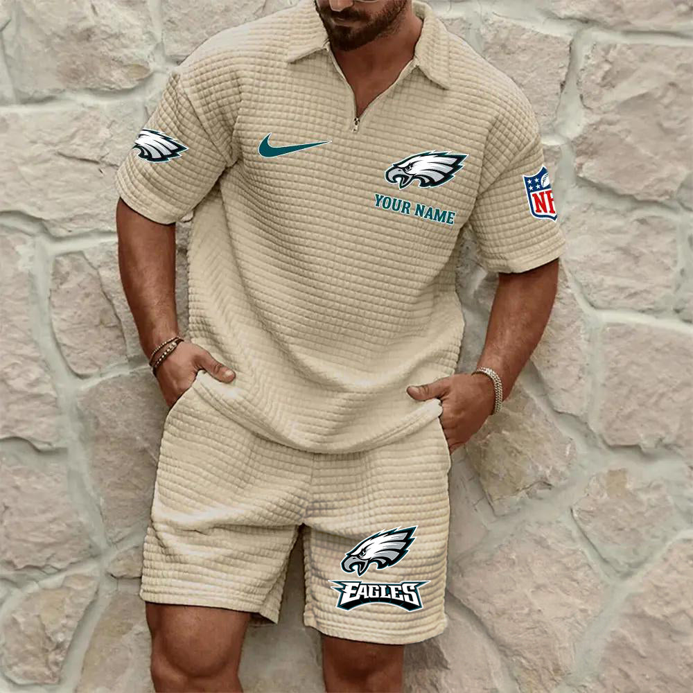 Philadelphia Eagles Men’s Waffle Pattern Half Zipper Shirt And Shorts AZBT2DWSS000160