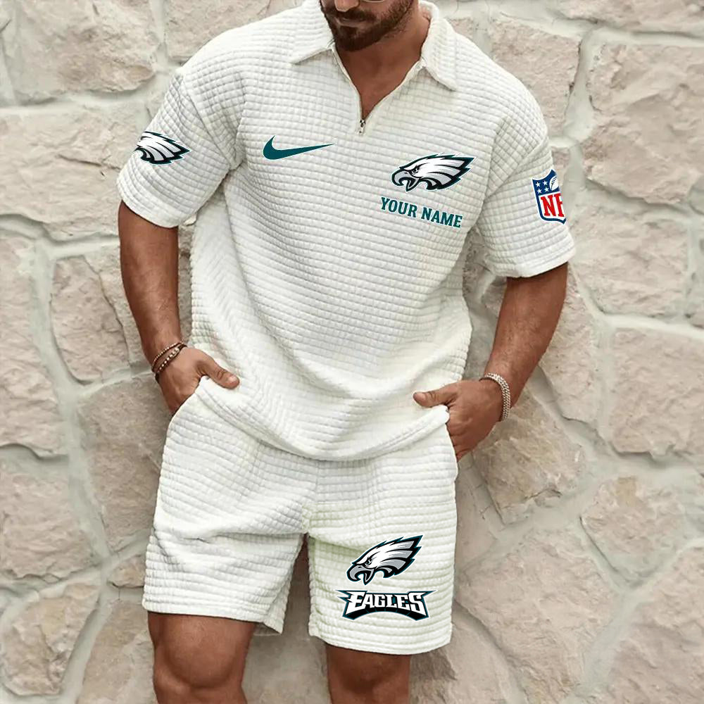 Philadelphia Eagles Men’s Waffle Pattern Half Zipper Shirt And Shorts AZBT2DWSS000160