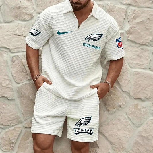 Philadelphia Eagles Men’s Waffle Pattern Half Zipper Shirt And Shorts AZBT2DWSS000160