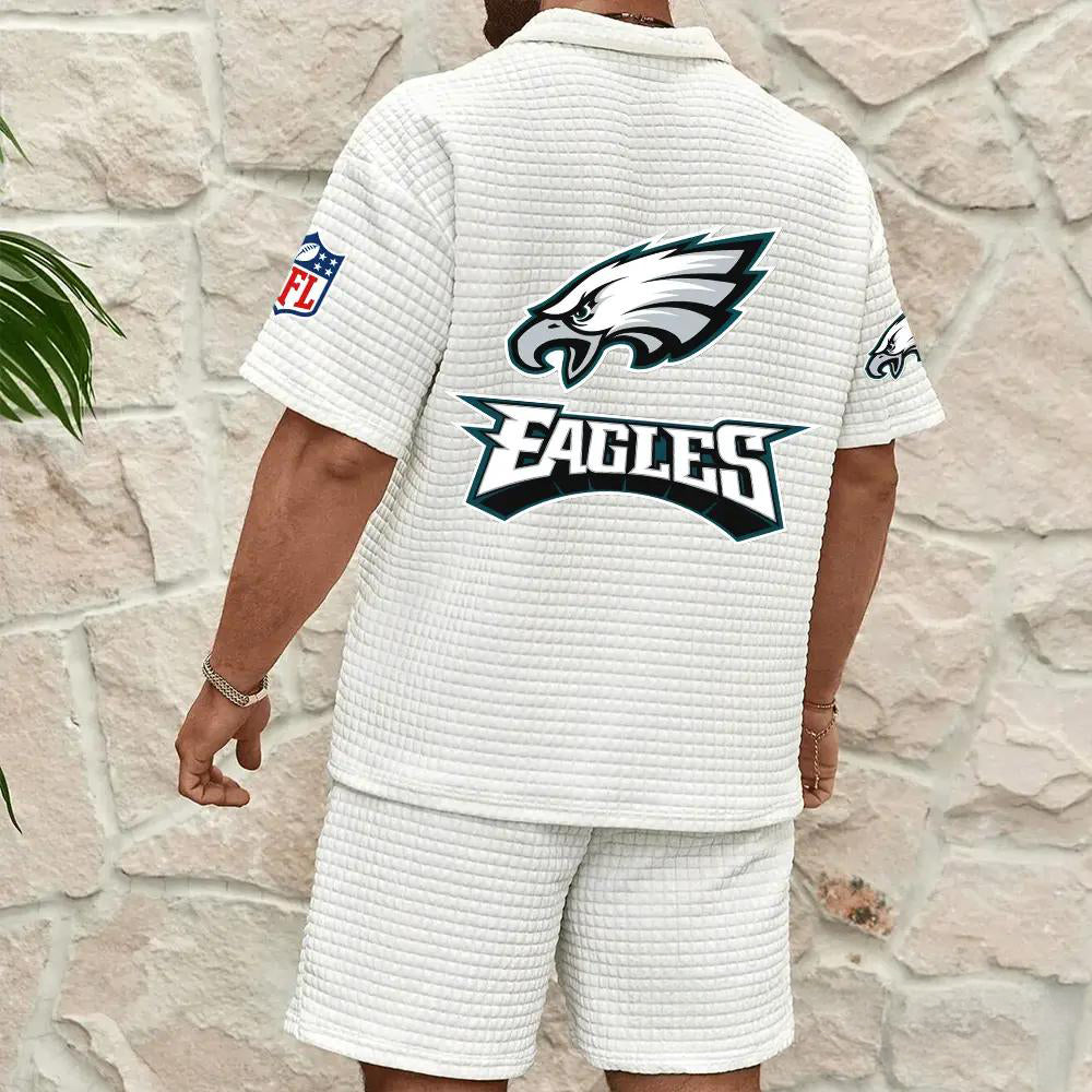 Philadelphia Eagles Men’s Waffle Pattern Half Zipper Shirt And Shorts AZBT2DWSS000160