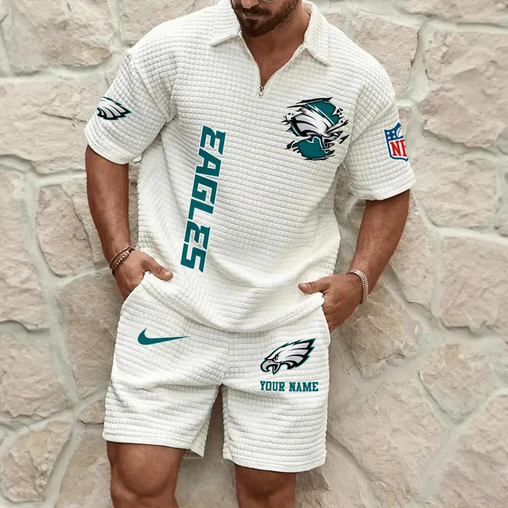 Philadelphia Eagles Men’s Waffle Pattern Half Zipper Shirt And Shorts AZBT2DWSS000161