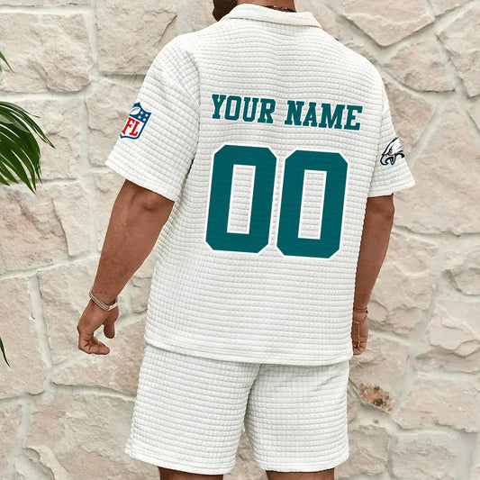 Philadelphia Eagles Men’s Waffle Pattern Half Zipper Shirt And Shorts AZBT2DWSS000161