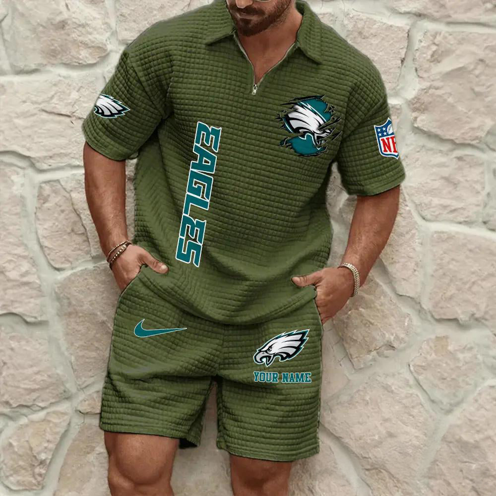 Philadelphia Eagles Men’s Waffle Pattern Half Zipper Shirt And Shorts AZBT2DWSS000161