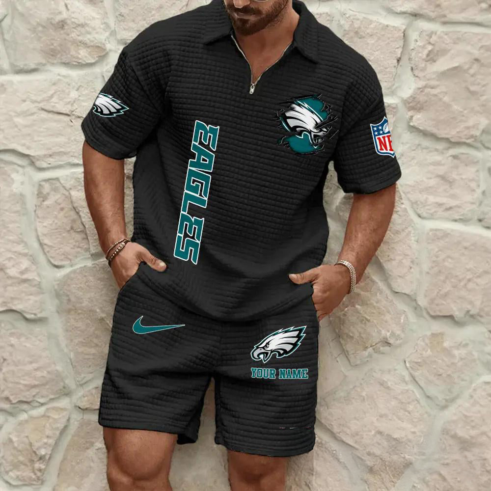 Philadelphia Eagles Men’s Waffle Pattern Half Zipper Shirt And Shorts AZBT2DWSS000161