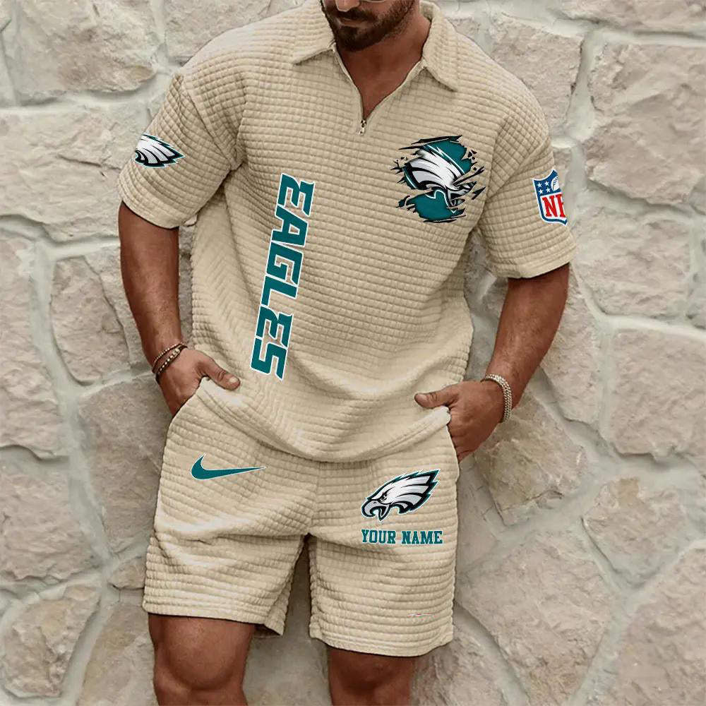 Philadelphia Eagles Men’s Waffle Pattern Half Zipper Shirt And Shorts AZBT2DWSS000161