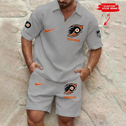 Philadelphia Flyers Men’s Waffle Pattern Half Zipper Shirt And Shorts AZBT2DWSS000162