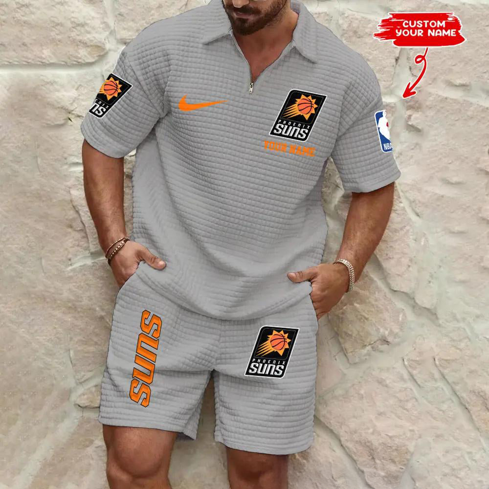 Phoenix Suns Men’s Waffle Pattern Half Zipper Shirt And Shorts AZBT2DWSS000163