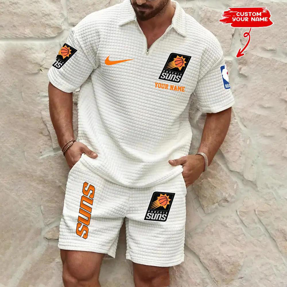 Phoenix Suns Men’s Waffle Pattern Half Zipper Shirt And Shorts AZBT2DWSS000163