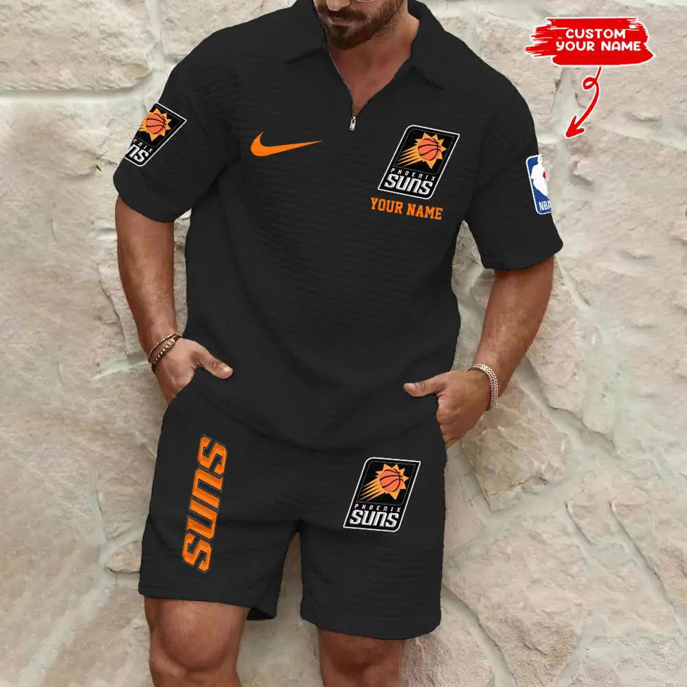 Phoenix Suns Men’s Waffle Pattern Half Zipper Shirt And Shorts AZBT2DWSS000163